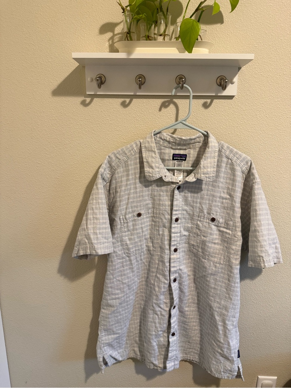Patagonia Light Blue Plaid Short-Sleeve Button-Down Shirt